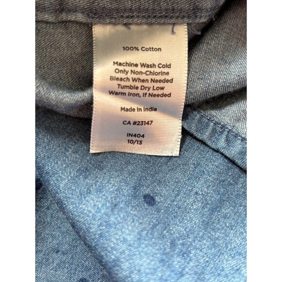 Talbots Women's Blue Polka Dot Cotton Button-Down Roll-Tab Sleeve Shirt Medium - Picture 4 of 5